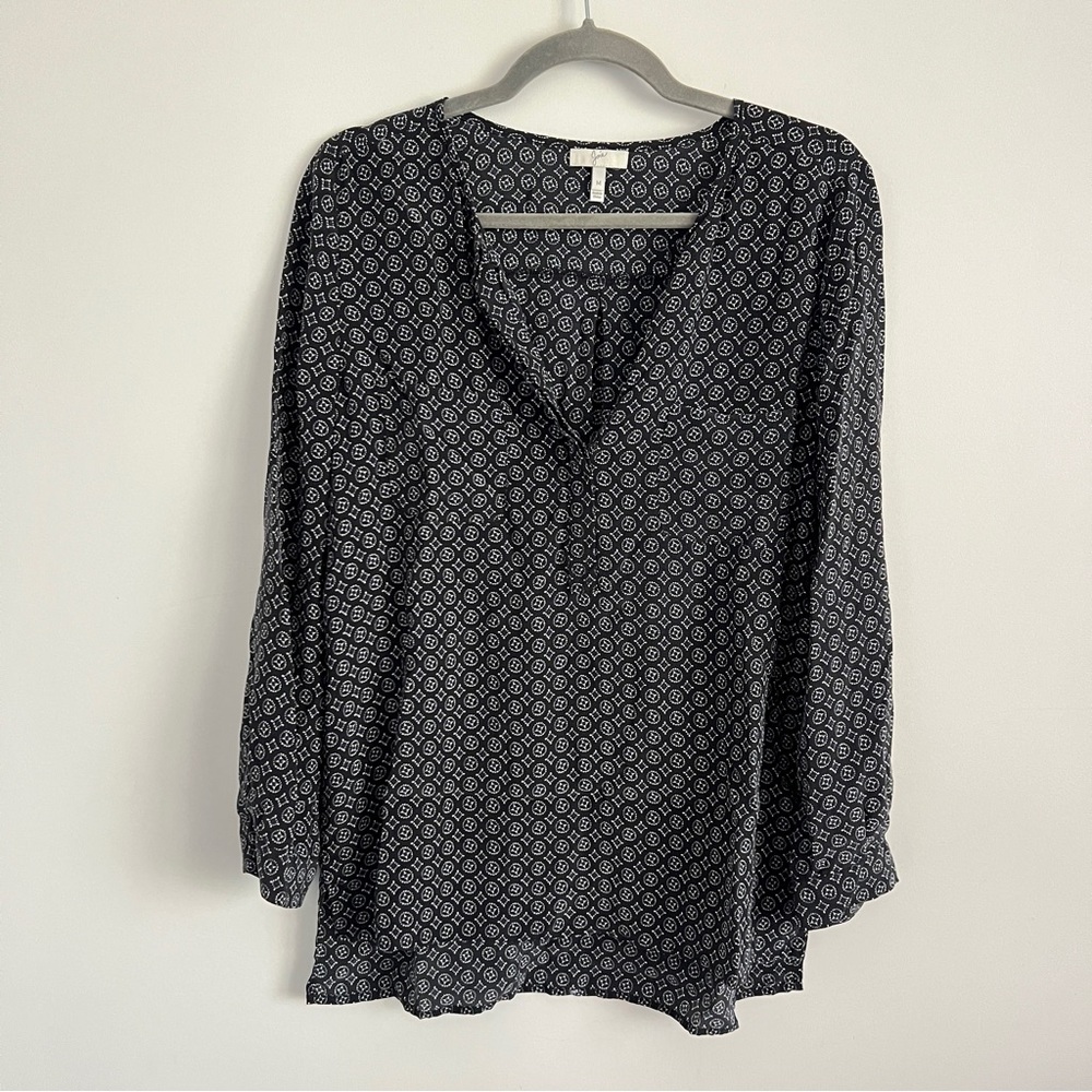 Joie Navy Blue Patterned 100% Silk Long Sleeve Blouse Women’s Size M Top